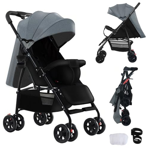 Veitoalioy Ultraleve carro bebé de apenas 4,6 kg, cadeira de passeio com posição deitada ajustável, dobrável carrinho de bebé até 15 kg, carrinho carrinho de bebé portátil compacto com acessórios (A8
