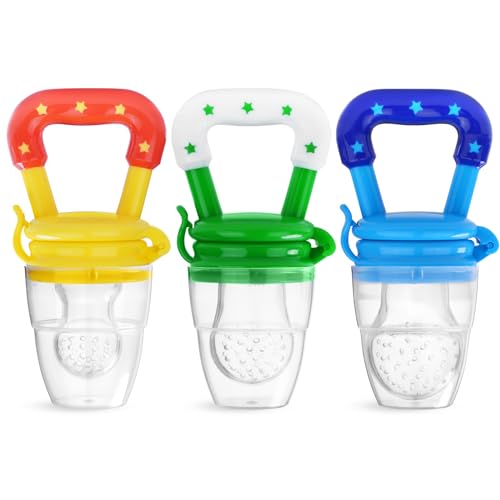 Vicloon Chupeta fruta bebé, 3 peças alimentador anti-afogamento de fruta, alimentador anti-sufocamento, 3 tamanhos diferentes brinquedo para crianças dentição chupeta, mordedores sem BPA