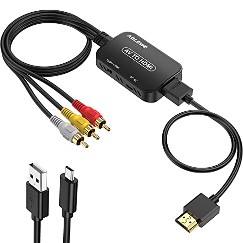 ABLEWE RCA para HDMI Adaptador com cabo HDMI e RCA, conversor de áudio e vídeo composto AV para HDMI suporte PAL/NTSC para PC/Laptop/Xbox / PS4 / PS3 / TV/STB/VCR câmara DVD