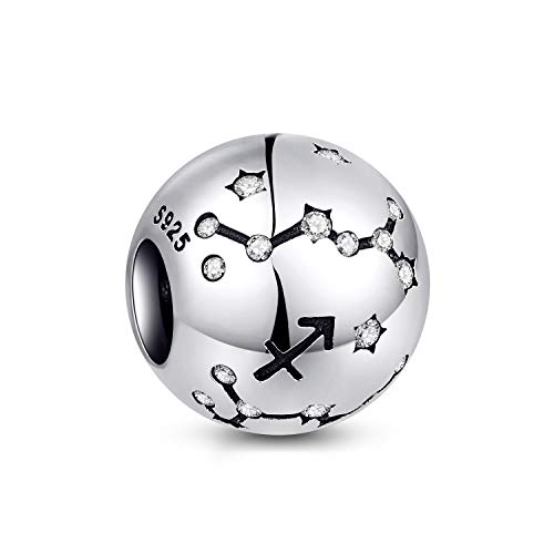 NINGAN Encantos de aniversário de 12 signos do zodíaco - encantos de prata esterlina 925 ajuste pulseira & colar - presentes de aniversário ideais para mulheres e amigos