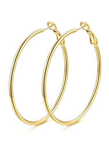 GOLDCHIC JEWELRY 2 unidades brincos mulher colares elegantes, aço cirúrgico, 30 mm 50 mm 70 mm 100 mm diâmetro, inclui caixa de presente