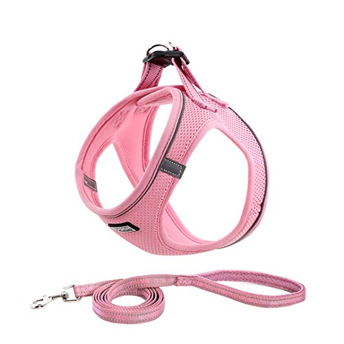 Suredoo Arnês cão pequenos arnês antipuxões refletor confortável respirável arnês colete para cachorros, cães pequenos e gatos (M, rosa)