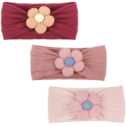DRESHOW 3 Piezas Niñas Diademas Estirable Nylon Diademas Hechas a Mano Cabello Accesorios para Neonatal Lactante Niño Pequeño Niños