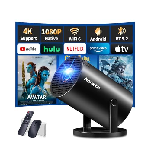 [App integrado] Projetor portátil 2025, 1080P Full HD, suporte 4K, mini projetor vídeo com WiFi6 e BT5.2, suporta rotação de 180°, correção automática de keystone, compatível com HDMI/TV Stitick ck