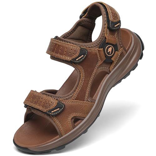 FLARUT Sandálias para homens de verão sapatos de caminhada trekking desportos ao ar livre de couro praia dedo do pé aberto desportos casuais