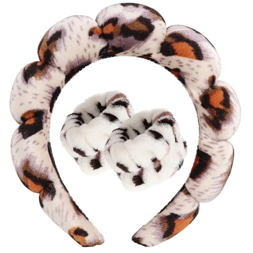 DRESHOW Diadema Spa para lavar o rosto conjunto de pulseiras esponja de ondulação suave maquilhagem cuidado da pele diadema antiderrapante para mulher