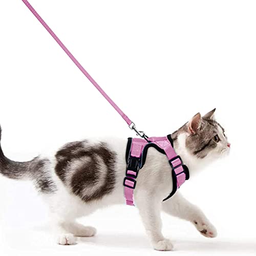 Wdmiya Arnês de gato anti-escape, arnês ajustável para gato com correia de 150 cm, colete macio e confortável, refletor, respirável para caminhar, treino, gatos adultos, grande médio e pequeno (rosa