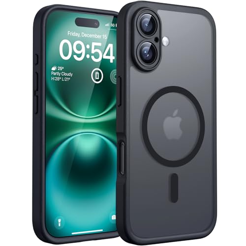 TOCOL Capa para iPhone 16 Plus, capa magnética para iPhone 16 Plus 6,7 polegadas [proteção lente câmera] [proteção militar] translúcida mate traseira, titânio preto