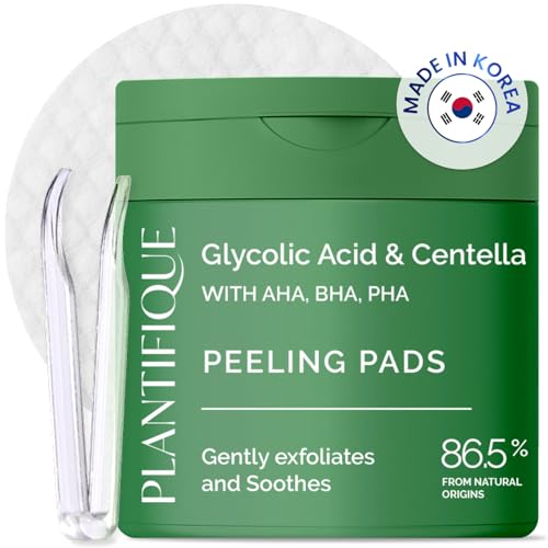 PLANTIFIQUE Almofadas requintadas coreanas 60 peças, com ácido glicólico, CICA, AHA, BHA, fagor para renovação suave da pele - Korean Skincare Toner Pads - embalagem recarregável