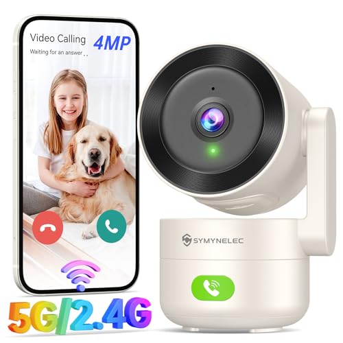 SYMYNELEC 2K 4MP Câmara de vigilância WiFi interior de 360º, 5 GHz/2,4 GHz câmara de vigilância para bebé/cães, câmaras de segurança com visão noturna, modo de privacidade, áudio bidirecional