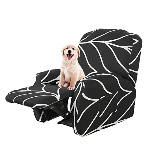 Lydevo Capa para cadeira reclinável capa expansível para cadeira reclinável proteção para cadeira reclinável, conjunto de 4 com bolsos laterais capa antiderrapante para cadeira reclinável, linha preta