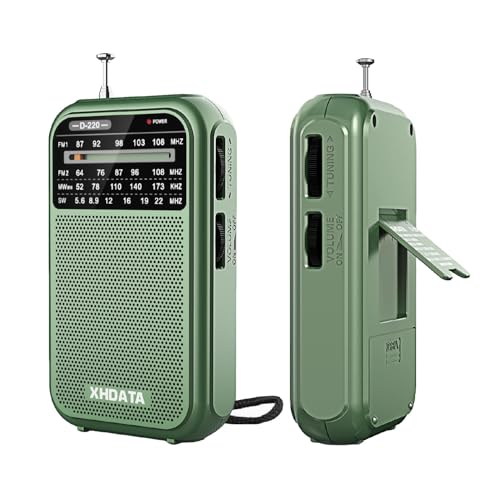 XHDATA D220 Rádio a pilhas portátil pequeno FM Am SW, transistores rádio pequenos, mini rádio de bolso com excelente receção, família e idosos (verde)