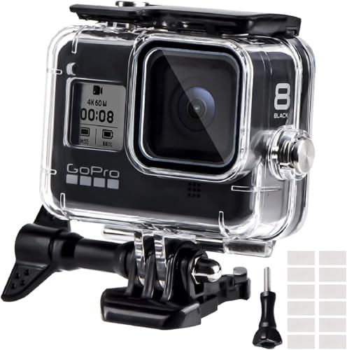 Capa impermeável para GoPro Hero 8 Black, 60 m capa protetora de mergulho com pinça de montagem rápida, 12 inserções antiembaciamento para câmara Gopro Hero 8 Black Action 2019