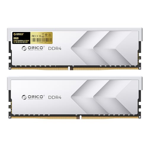 ORICO Raceline Racer DDR4 RAM 16 GB (2 x 8 GB) 3600 MHz CL18, Overclocking XMP 2.0, 1,35 V UDIMM memória para secretária, compatível com Intel e AMD, memória de alto desempenho para jogar, prata H400