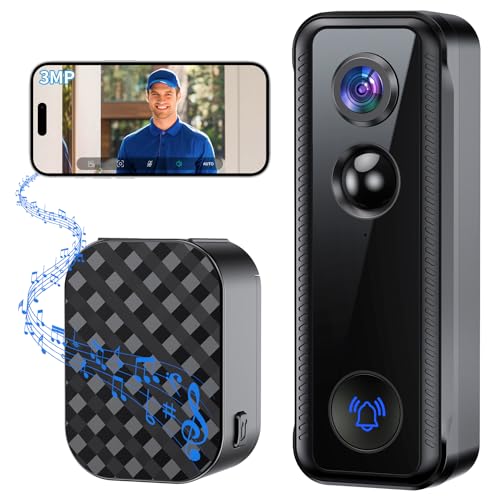 Ankway 2K Campainha sem fios com câmera, porta de vídeo WiFi 2,4 Ghz, ângulo grande de 145° e deteção PIR, bateria de 5200 mAh, áudio bidirecional e visualização ao vivo, alarmes, suporte com Alexa
