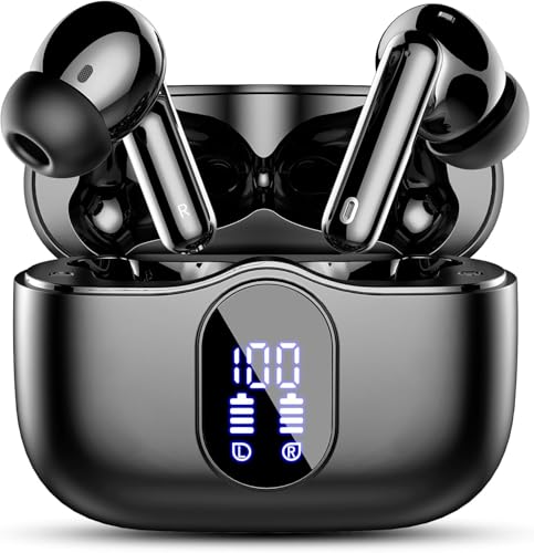 Auriculares sem fios, Bluetooth 5.4 com HD microfone estéreo HiFi ecrã LED, redução de ruído, 14,2 mm controlador dinâmico, IP7 impermeável 40H capacetes sem fios