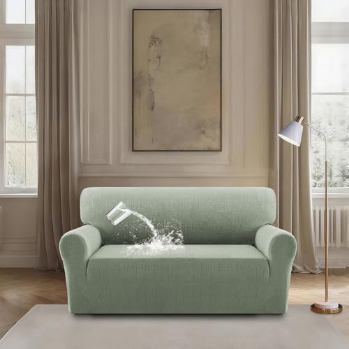 BellaHills Capa para sofá de 2 lugares, elástica ajustável com assento impermeável, protetor sofá gatos riscos e cães animais de estimação, verde Seagrass