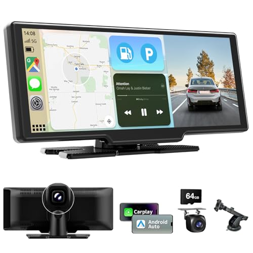 10,26 polegadas ecrã carro de Carplay Android auto, rádio carro Bluetooth com Dashcam 4K/câmara traseira HD 1080P/FM/AUX/64G TF/Mirror Link/controlo por voz/navegação GPS