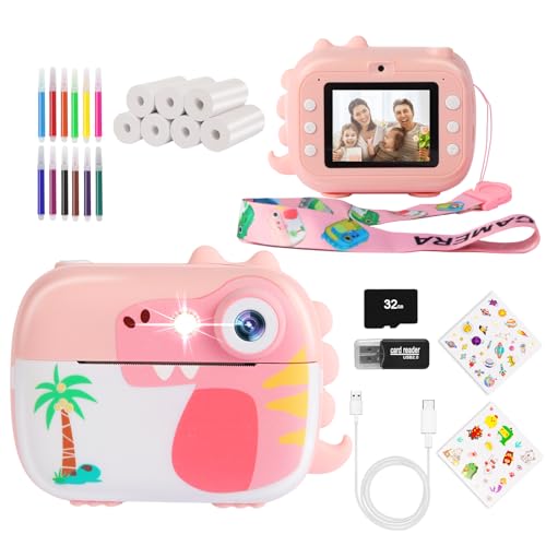 ARNSSIEN Câmara fotos infantis instantâneas, câmara com fotos infantis de vídeo HD para crianças de 3 a 12 anos, presente aniversário de Natal para meninas e meninos, 7 rolos de papel instantâneo e