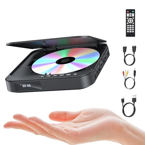 FELEMAN Leitor de DVD para TV, mini reprodutor de DVD HDMI 1080p HD com todas as regiões, anti-choque, integração PAL/NTSC e controlo remoto