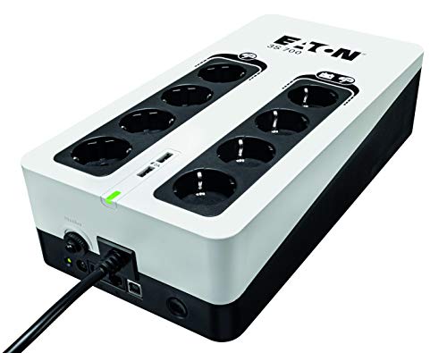 Eaton 3S UPS 700 DIN Off-Line UPS - 3S700D - Sistema de alimentação ininterrupta SAI - 700VA (8 saídas do tipo DIN, 2 portas de carregamento USB tipo A) - Off-Line - preto e branco