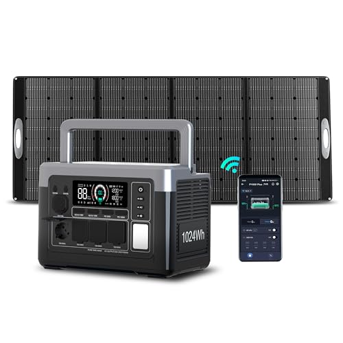 OUKITEL Estação de energia portátil P1000 Plus, com painel solar de 430W, bateria LiFePO4 de 1024 Wh, gerador solar de 1800 W, 0-80 % em 45 min. Ideal para campismo, autocaravanas e cortes de energia