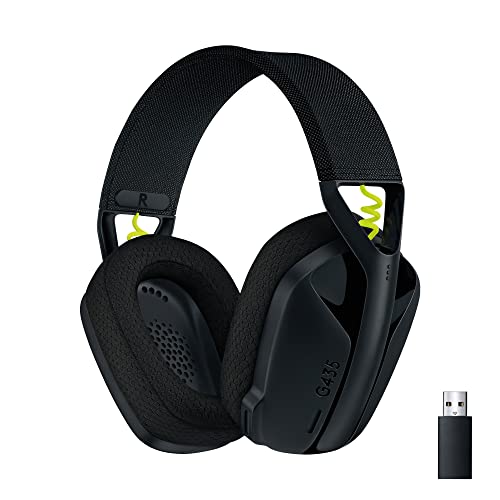 Logitech G G435 Auriculares sem fios LIGHTSPEED para jogos, leves, microfone integrado, bateria de 18 horas, compatíveis com Dolby Atmos, Bluetooth, PC, PS4, PS5, telemóvel, Nintendo Switch - preto