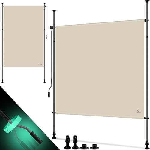 KESSER® Toldo vertical exterior, 100 x 310 cm, extensível e opaco, toldo vertical com manivela sem orifícios, proteção visual e corta-vento para jardim e terraço, resistente à água, cor bege