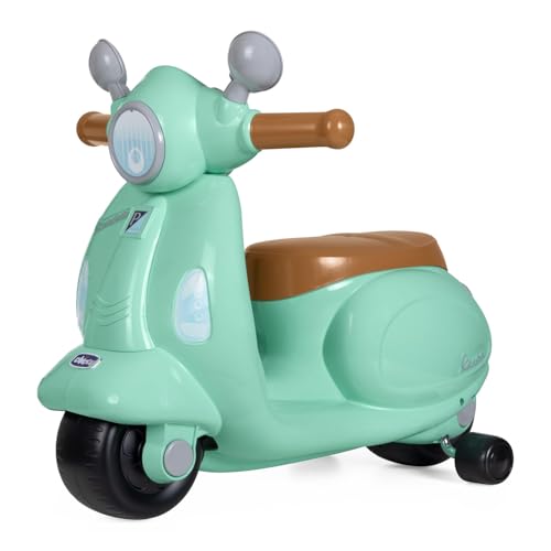 Chicco Vespa Primavera, moto, corredores para crianças, painel eletrónico, luz, som e rodas estabilizadores removíveis, para crianças dos 1 aos 3 anos, MAX 25 kg, verde