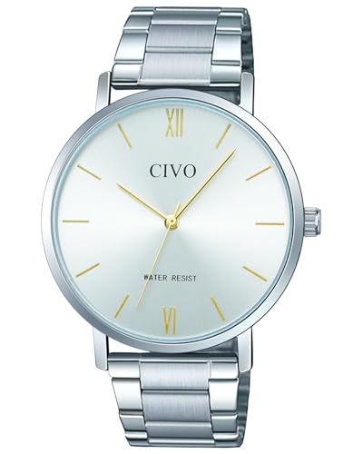 CIVO Relógio homem elegante aço prata minimalista clássico analógico quartzo