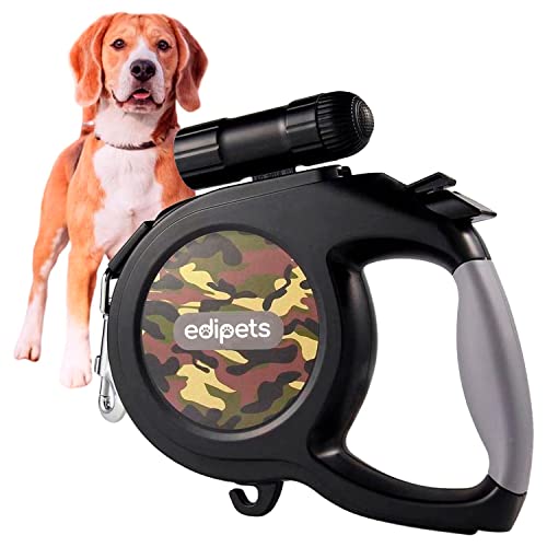 Edipets, Trela extensível para cão, 8 m, longa, com lanterna LED, retrátil, fita flexível para treino e caminhada, design militar de camuflagem.