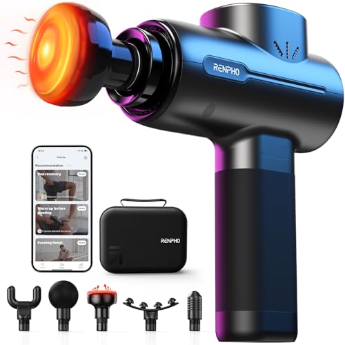 Pistola de massagem com função de calor e Bluetooth, RENPHO Massage Gun compatível com APP, pistola de massagem muscular com carga tipo C, tela LED, para recuperação de relaxamento muscular