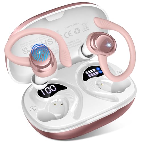 Auriculares sem fios desportivos, auriculares Bluetooth 5.4 com 4 Mics, 50H capacetes sem fios Bluetooth HiFi estéreo, IP7 impermeável, capacetes Bluetooth com cancelamento de ruído ecrã LED