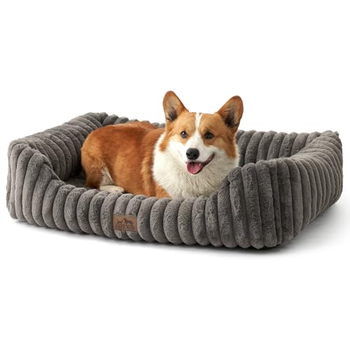 COZY KISS Cama ortopédica para cães, sofá lavável de pele sintética para animais de estimação, com superfície macia e base antiderrapante, cama de interior para cães médios e grandes, 89 x 64 x 20 cm