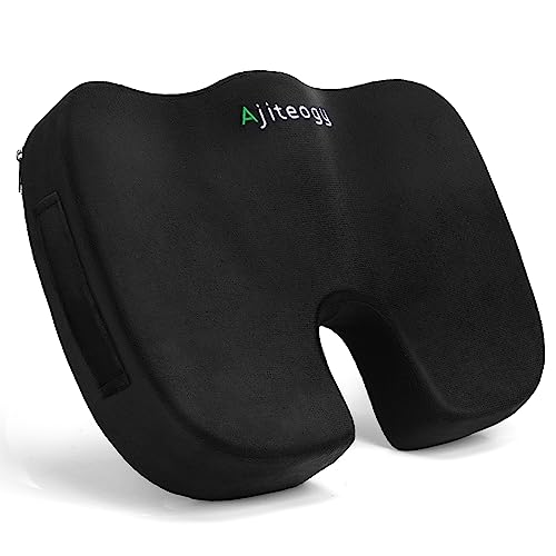 Ajiteogy - Almofada cóccix com espuma viscoelástica para cadeira de escritório, cadeira de rodas, almofada de carro para ciática, hemorróidas, alívio da dor nas costas