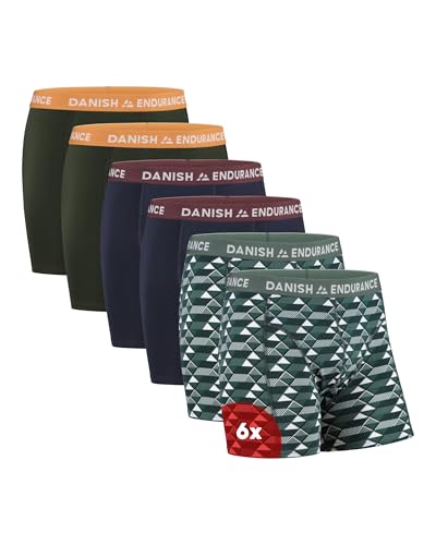 DANISH ENDURANCE Conjunto de 6 boxers de algodão para homem, roupa interior, elásticos, ultra suaves, conforto superior, corte clássico, justos, preto, cinzento, azul marinho