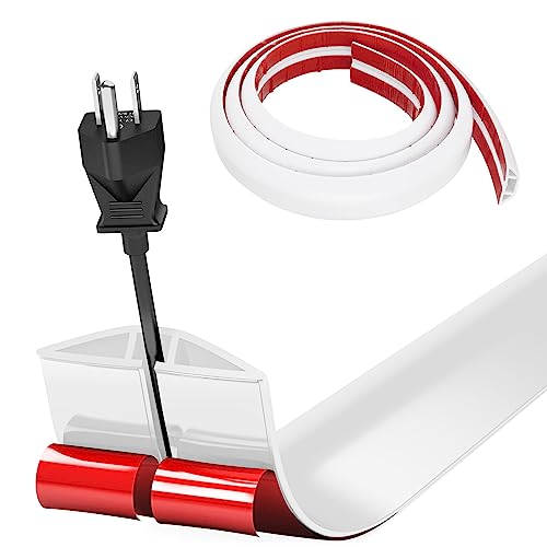 Guarda-cabos de chão, calha de cabos de chão, 1 m x 3 cm, protetor de cabos para chão, capas de chão para cabos auto-adesivo montagem para todas as casa, escritório, escola, armazém (branco redondo