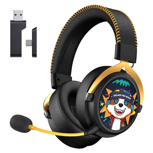 KAPEYDESI Capacetes de jogo, capacetes sem fios para PS5/PS4/PC/Switch/Mac, USB Type-C e Type-A, auriculares de jogos com microfone, auriculares sem fios Bluetooth 5.3, 70H + bateria - preto