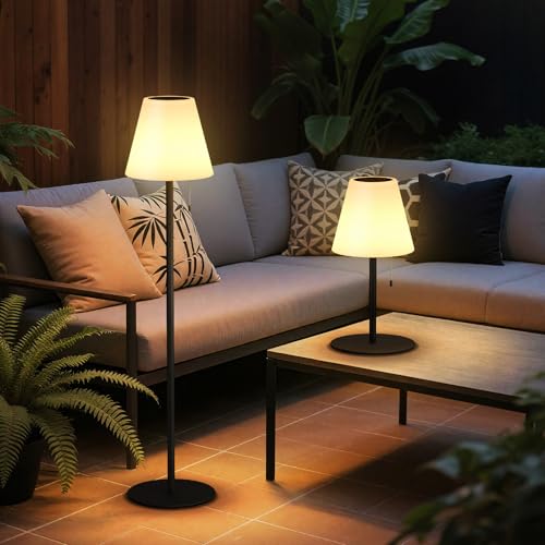 Postlucky Candeeiro de pé solar para exteriores candeeiro de pé LED recarregável regulável RGB e branco quente candeeiro de pé sem fios IP44 para exterior terraço jardim (preto)