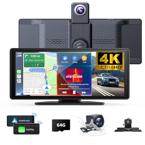 10,26" Wireless Carplay Screen 360 Rotation 4K Dash Cam Carplay/Android Auto Auto Stereo Auto áudio recetor com 1080p Backup Camera GPS navegação/espelho Link/Voz/Siri