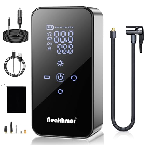 Inflador rodas carro insuflador elétrico: Mini compressor de ar portátil 150 PSI, com bateria de 6000 mAh, bomba bicicleta de 12 V com medidor de pressão dos pneus para carro, bicicleta e motocicleta