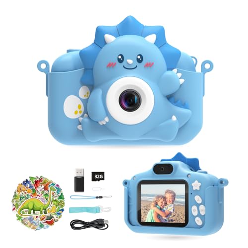 HiMont Câmara de fotos digital infantil, 1080P com cartão TF de 32G e ecrã de 2,0", HD câmara de vídeo Selfie, presentes para aniversário, Natal, brinquedos para crianças de 3 a 12 (azul)