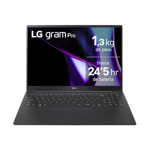 LG gram Pro 16ZD90SP-A.AX78B Computador portátil ultraleve de 40,6 cm, OLED, Intel Core Ultra 7, 32 GB RAM, 1TB SSD, bateria até 24,5 h, 1,2 kg, NVIDIA RTX3050, Free. OS, preto , teclado QWERTY