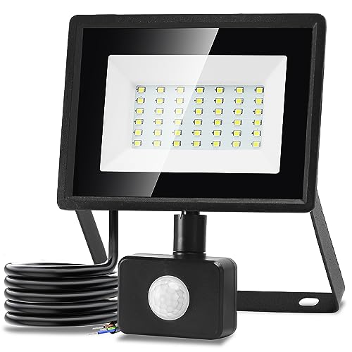 Aigostar Foco LED com sensor de movimento 30 W, 2510 LM Super brilho holofotes LED exterior IP65 impermeável, branco frio 6500 K projetor LED exterior, perfeito para jardim, garagem, pátio, etc.