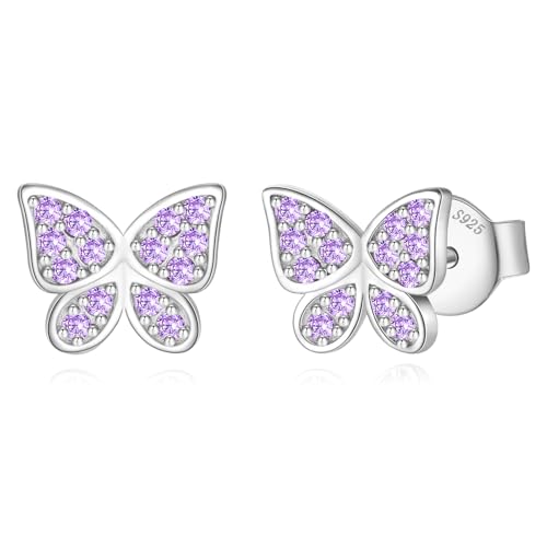 Jrêveinfini Brincos de borboleta em prata de lei 925 com zircões brilhantes - jóias elegantes para mulheres e meninas, brincos hipoalergénicos menina com caixa de presente