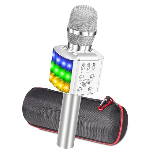 BONAOK Microfone para crianças, microfone de gravador Karaoke Bluetooth, microfone de karaoke 3 em 1 com luzes, máquina karaoke para festas em casa de presente de aniversário para iPhone/Android