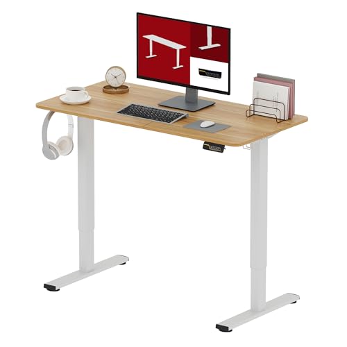 SANODESK 120 x 60 cm, mesa elétrica elevável com 2 ganchos, regulável em altura, telescópico bidirecional, com controlo de memória e tecnologia anticolisão (Bordo branco)