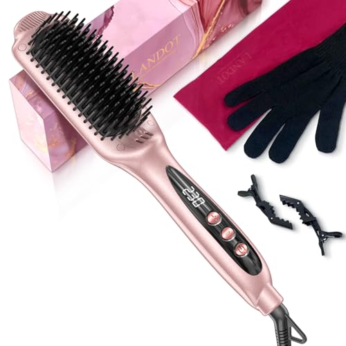 LANDOT Escova elétrica alisadora de cabelo: Escova plana para alisar com calor - escova alisadora de cerâmica com tecnologia iónica - temperatura regulável 120 °C - 230 °C