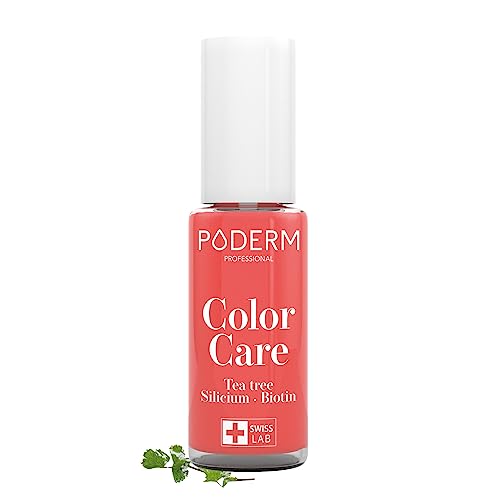 PODERM - Esmalte de unhas chá TREE para fungos de unhas - cor coral - tratar unhas amarelas / danificadas - previne e trata fungos - cuidado 2 em 1 - Fórmula única - Feito na Suíça
