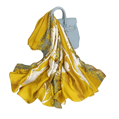 LANKEE Silk Scarf Women Shawl Stain Head Wrap Thin Scarf Lady Hijab Belt Vintage Painting Bridal Shawl Chiffon Scarf Muslim Colorful Cloth floral silk scarf